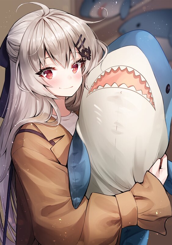 Anime Girl Hugging Shark — Brown