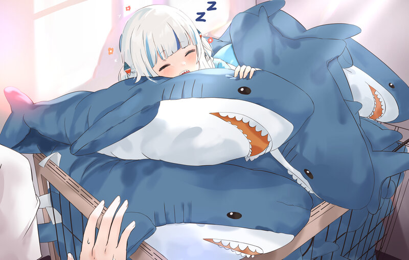 Anime Girl Hugging Sharks