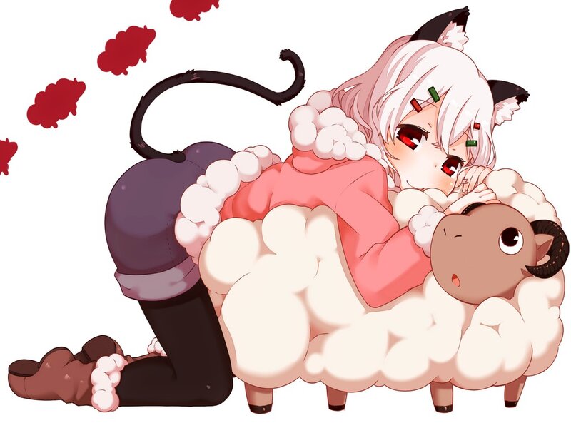 Anime Girl Hugging Sheep