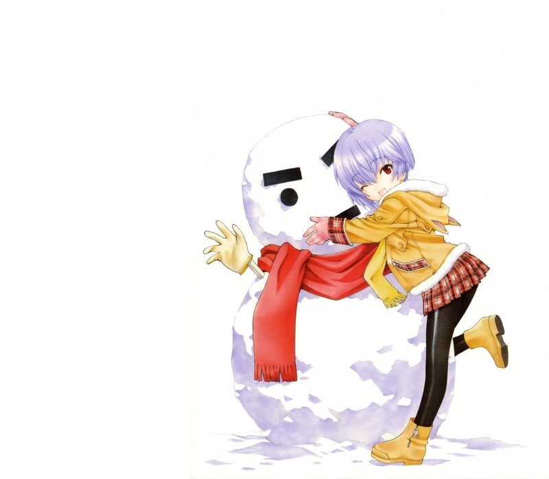 Anime Girl Hugging Snowman — White