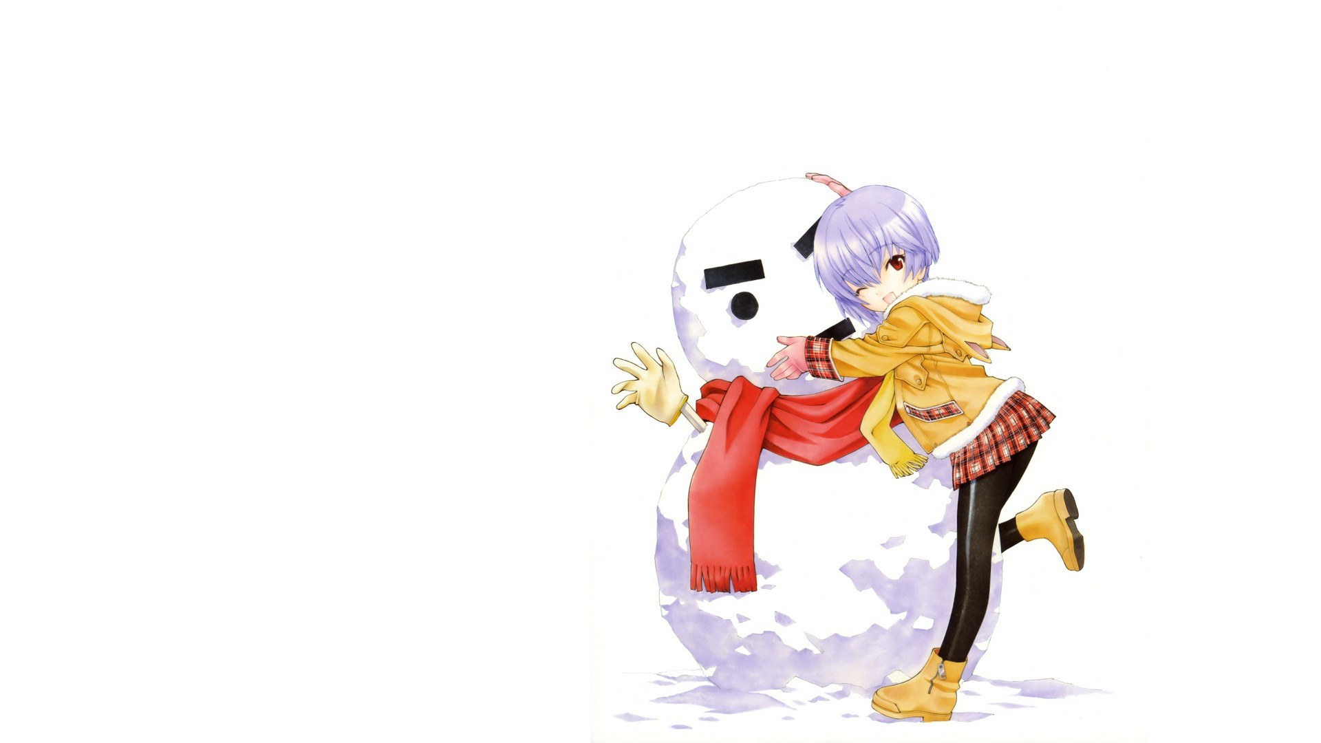 anime girl hugging snowman
