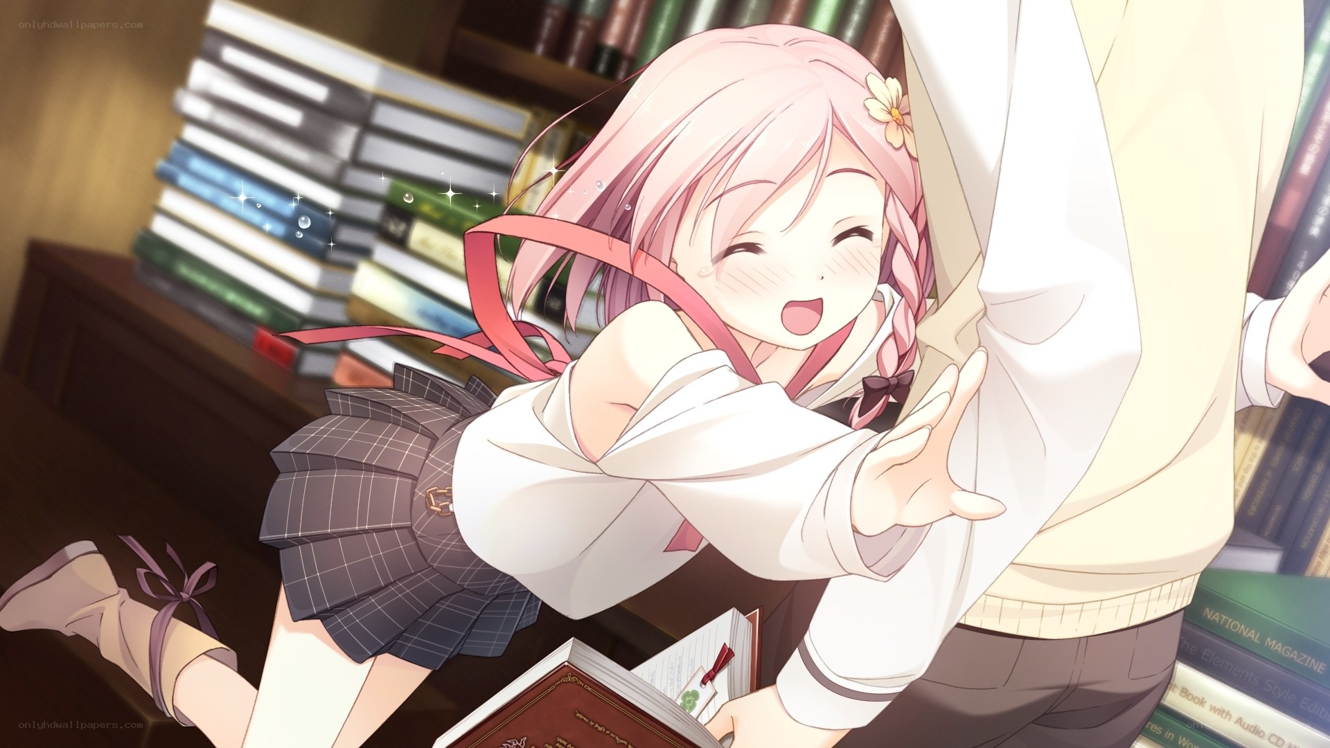 anime girl hugging someone