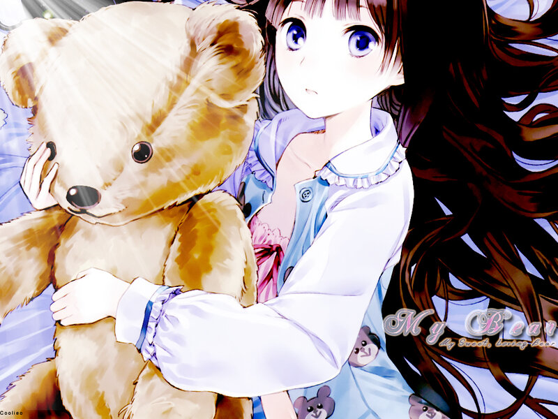 Anime Girl Hugging Teddy Bear — Brown, Calm