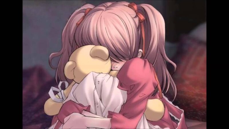 Anime Girl Hugging Teddy Bear — Pink, Calm, Teddy Bear