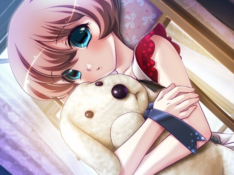 Anime Girl Hugging Teddy Bear — Pink, Calm