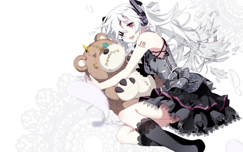 Anime Girl Hugging Teddy Bear — White, Calm