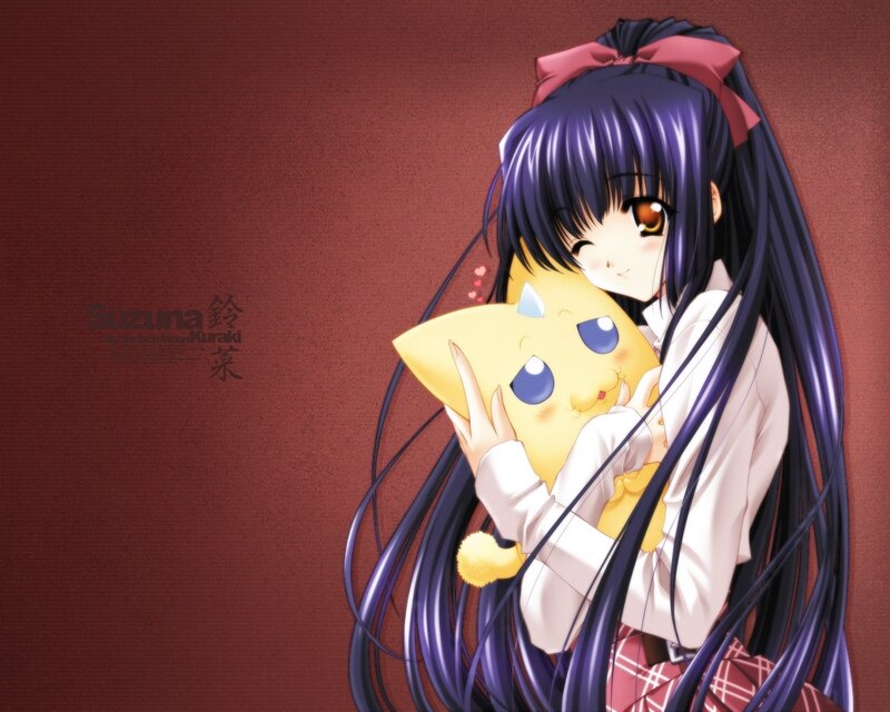 Anime Girl Hugging Toy — Purple, Calm