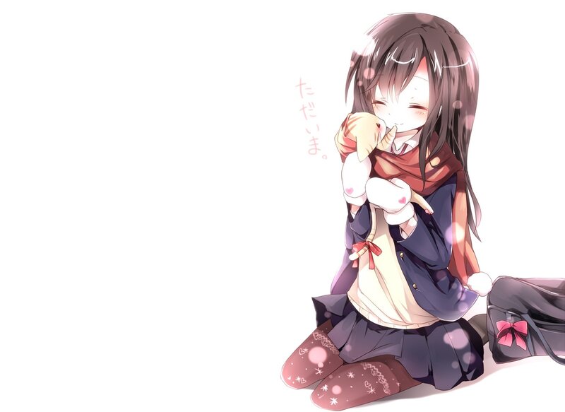 Anime Girl Hugging Toy — White