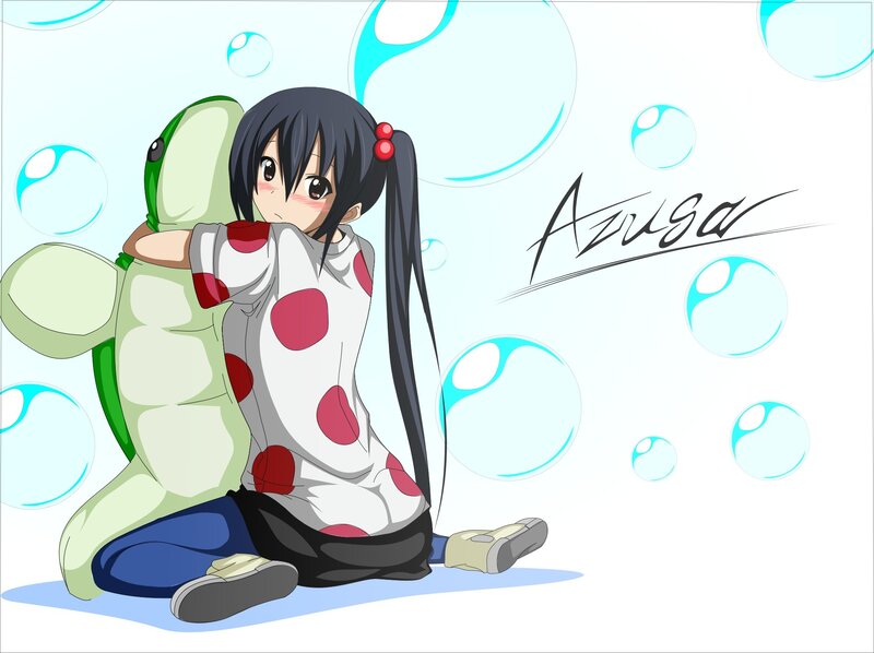 Anime girl hugging turtle