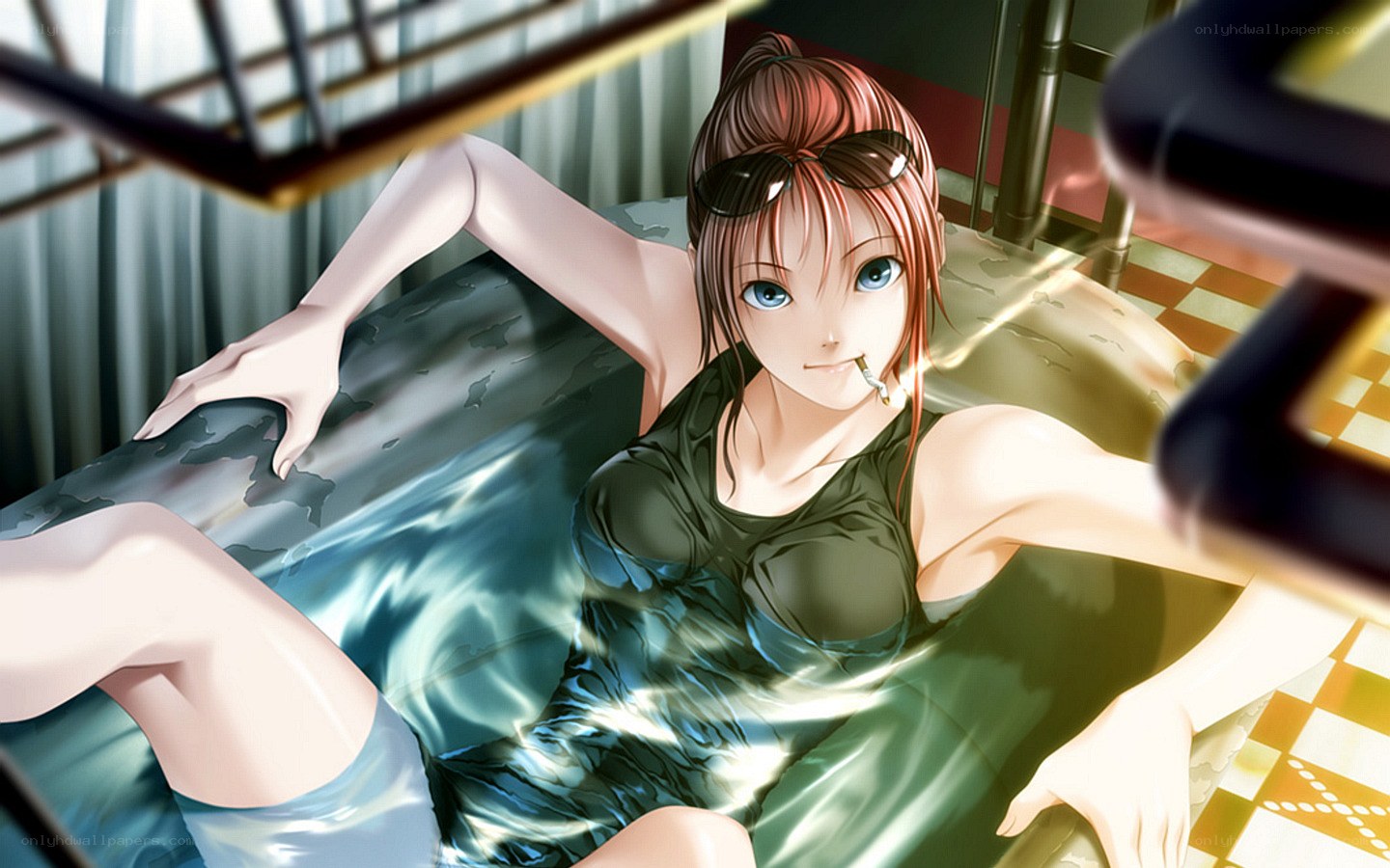 anime girl in a bath