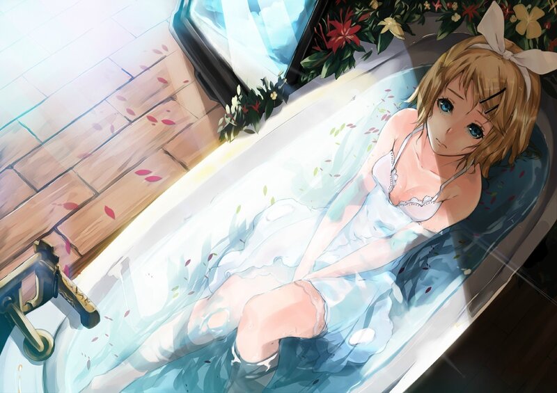 Anime girl in a bathtub