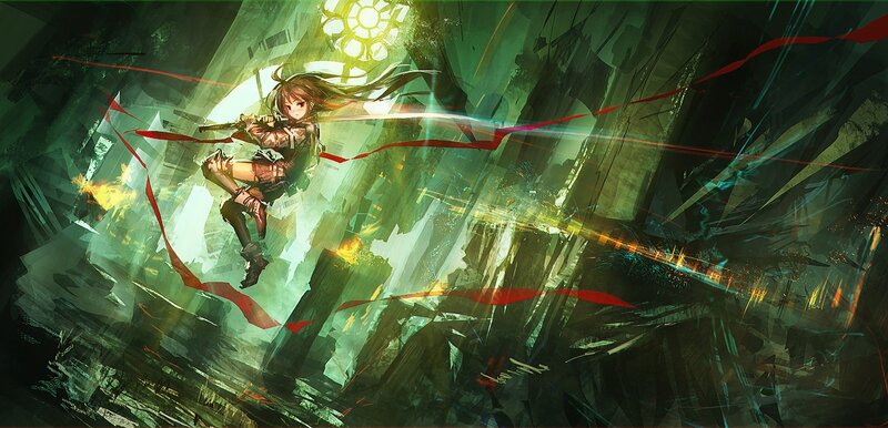 anime girl in a battle scene