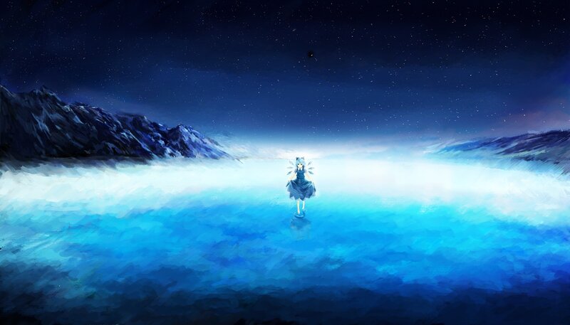 Anime girl in a blue landscape