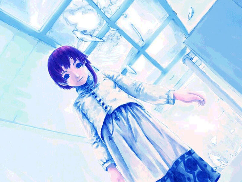 anime girl in a blue room