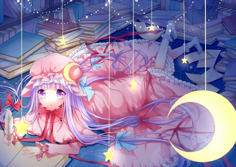 Anime girl in a book-filled room