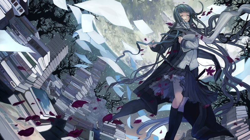 anime girl in a book storm
