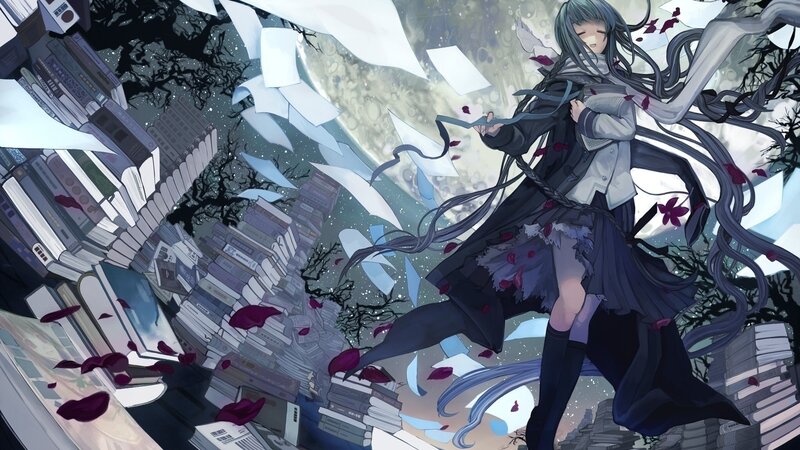 anime girl in a book storm