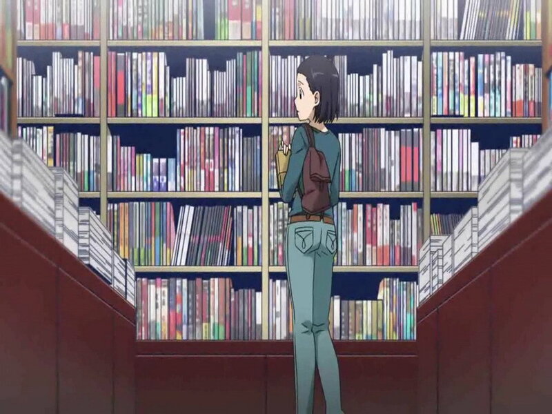 anime girl in a bookstore