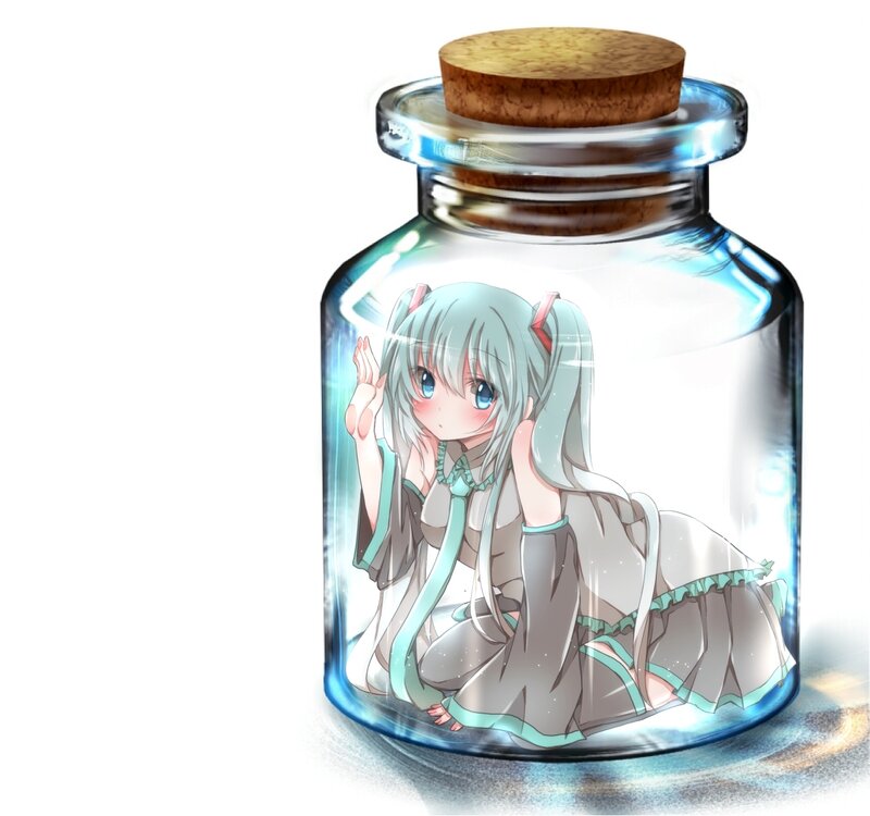 Anime Girl in a Bottle — Blue, Whimsical