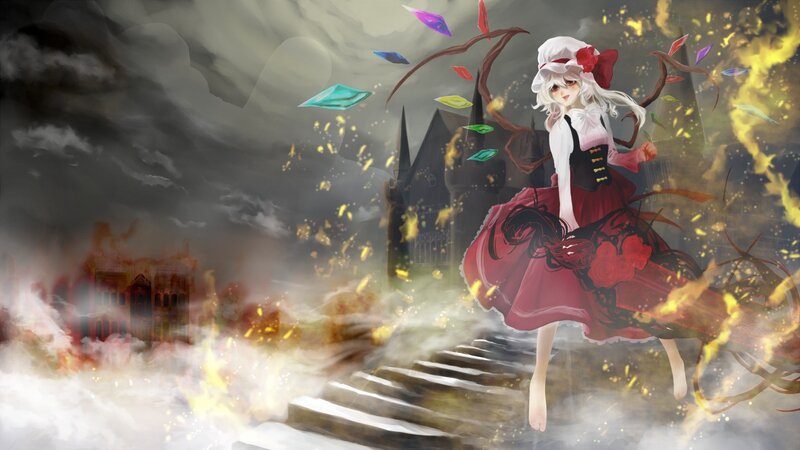 anime girl in a burning castle