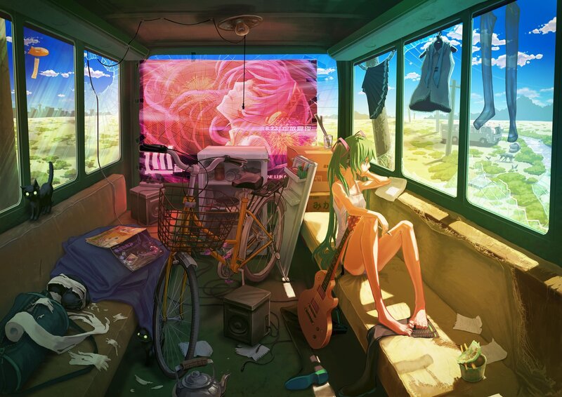 Anime girl in a bus interior