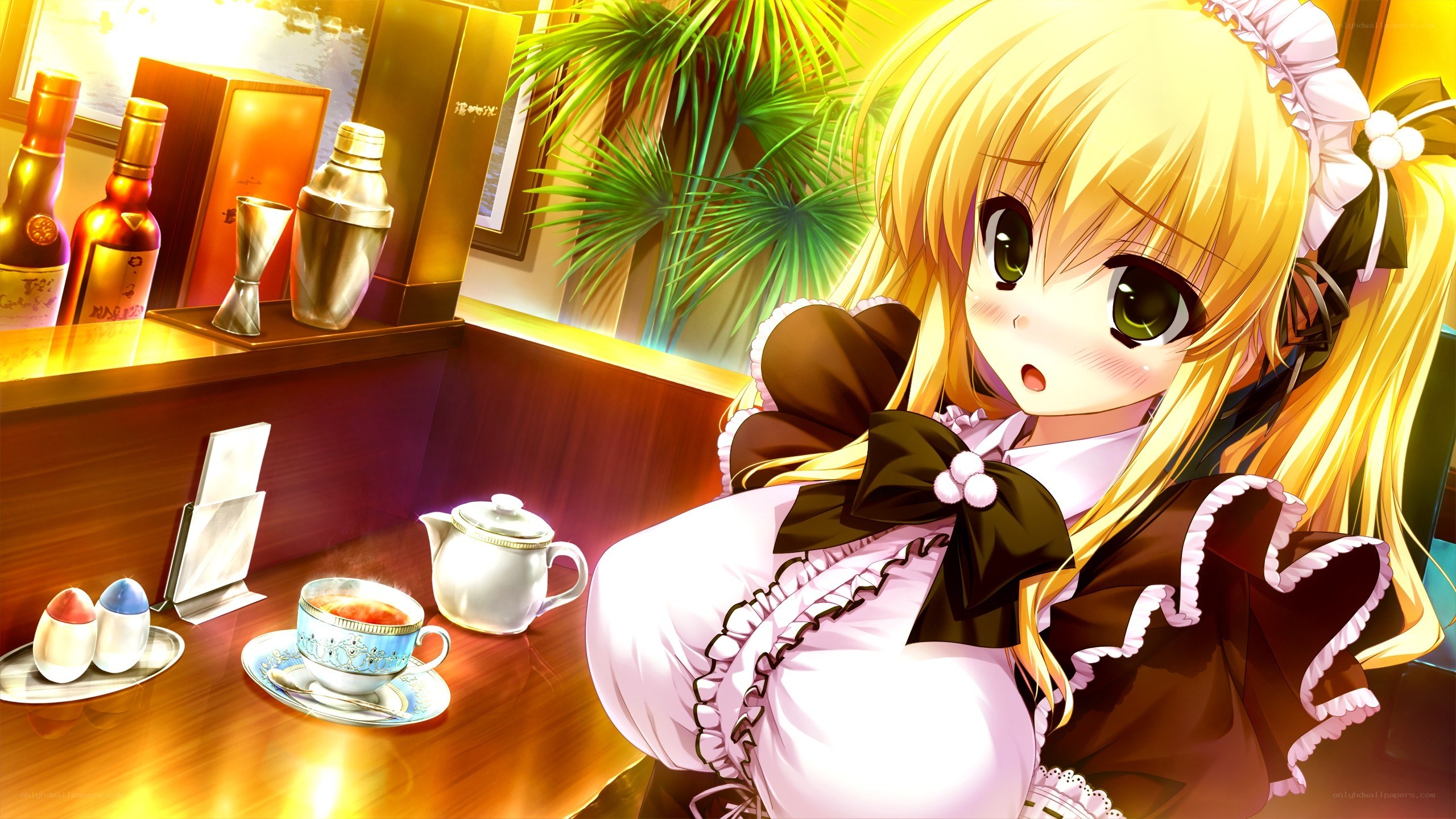 anime girl in a cafe