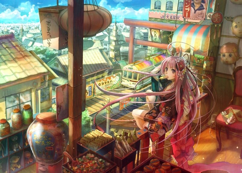 Anime girl in a candy shop