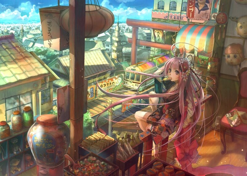 Anime girl in a candy shop