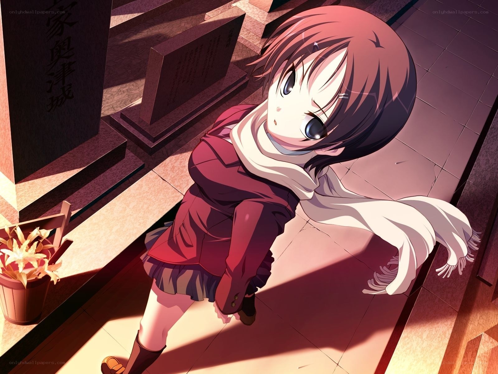 anime girl in a cemetery