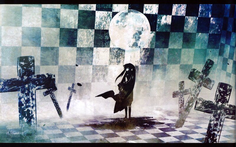 Anime girl in a checkered graveyard