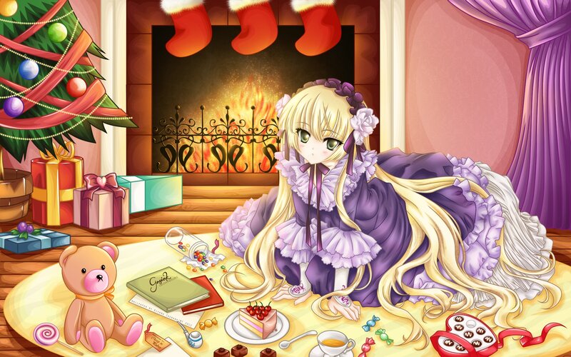 Anime girl in a Christmas room