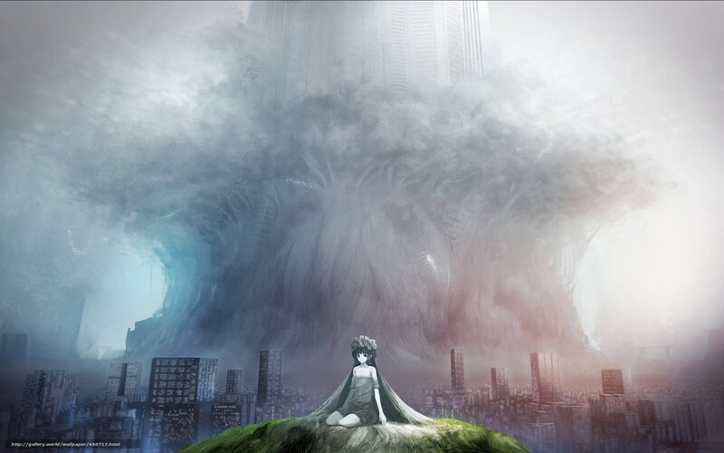 Anime girl in a city of giants