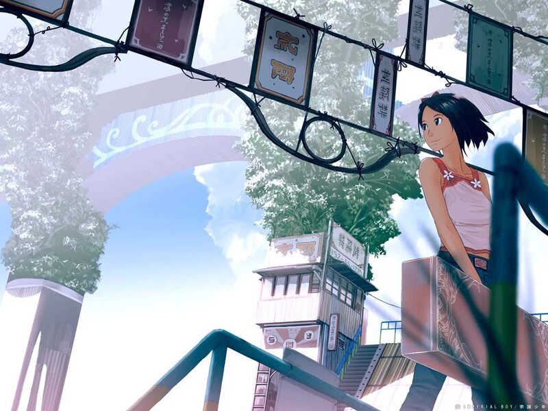Anime girl in a city scene