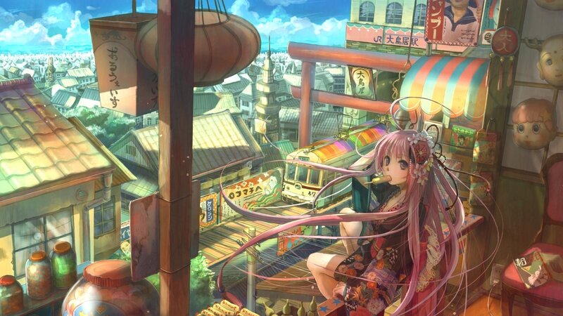 Anime girl in a city view