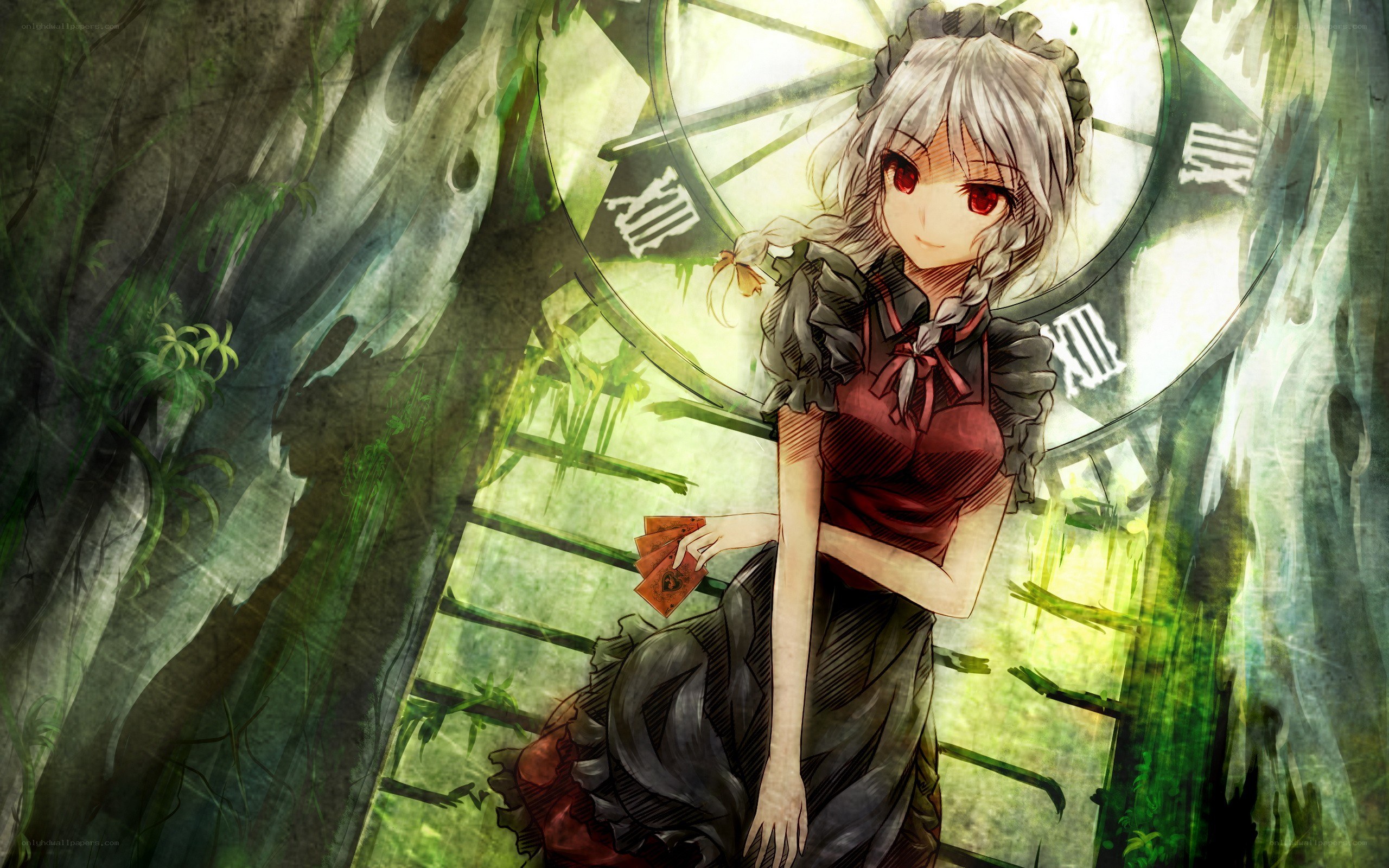 anime girl in a clock forest