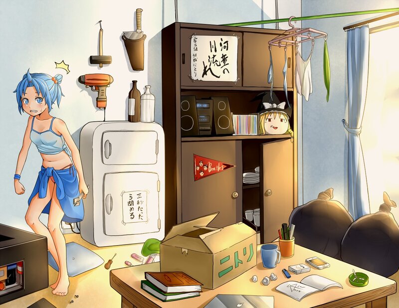 Anime girl in a cluttered room