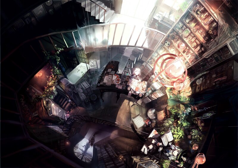 anime girl in a cluttered room