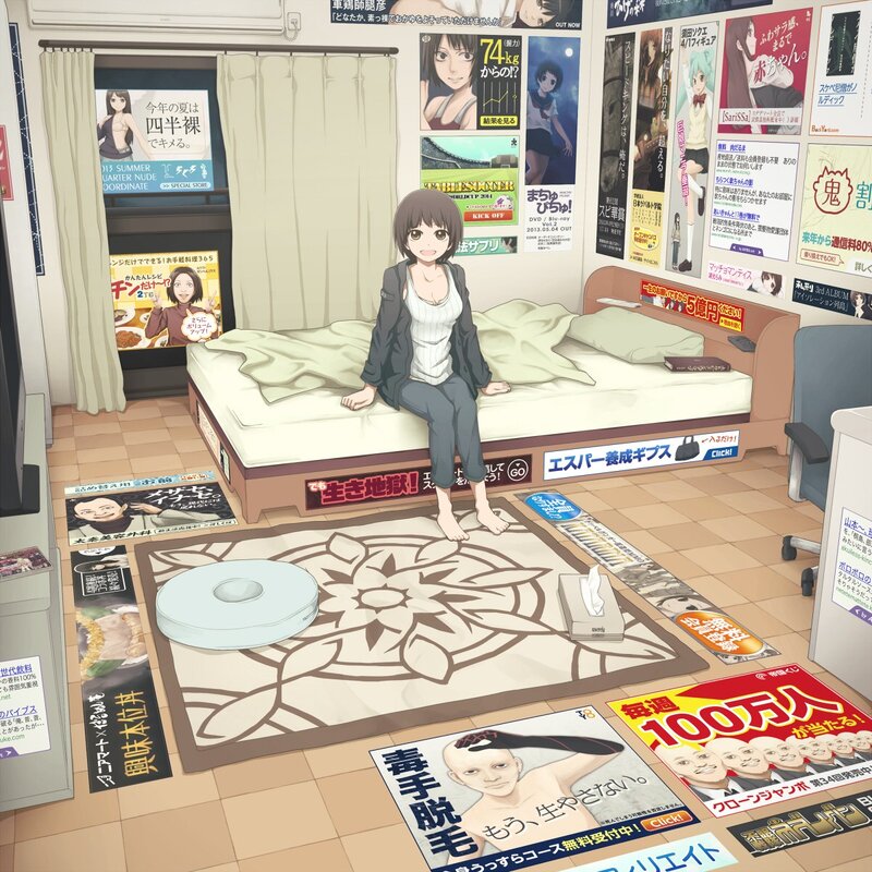 Anime girl in a cluttered room