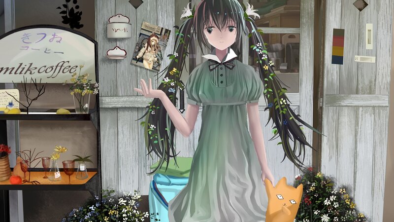 Anime girl in a coffee shop