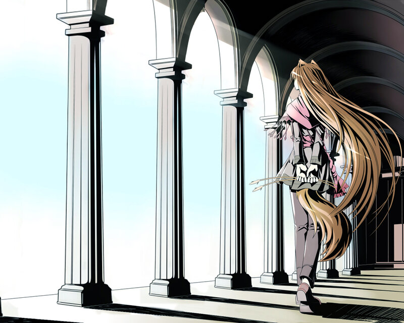 anime girl in a colonnade