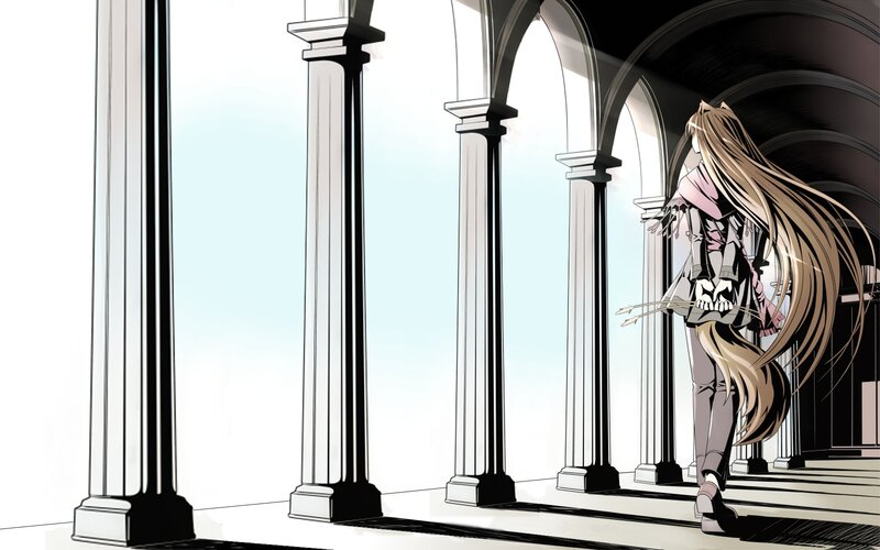 Anime girl in a colonnade