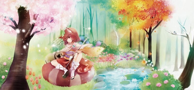 Anime girl in a colorful forest
