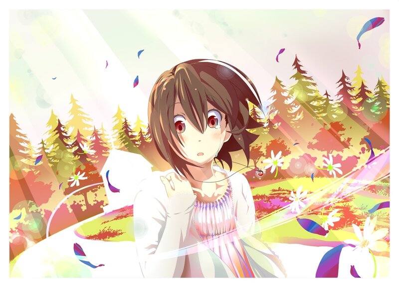 anime girl in a colorful forest