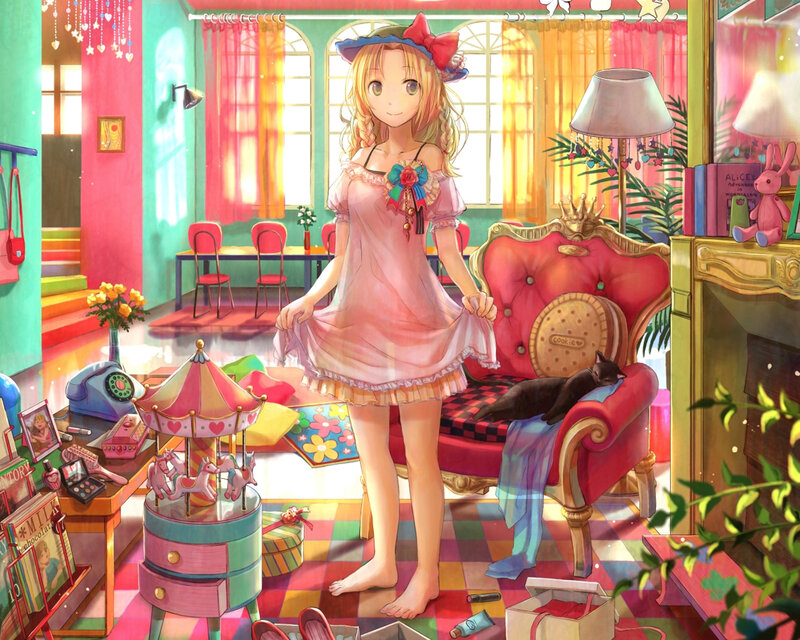 Anime girl in a colorful room