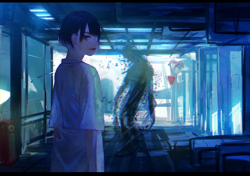 Anime Girl in a Corridor