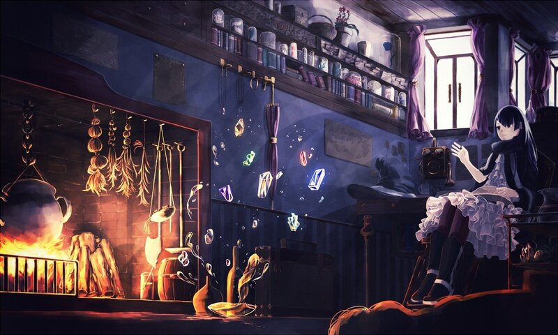 Anime girl in a cozy room