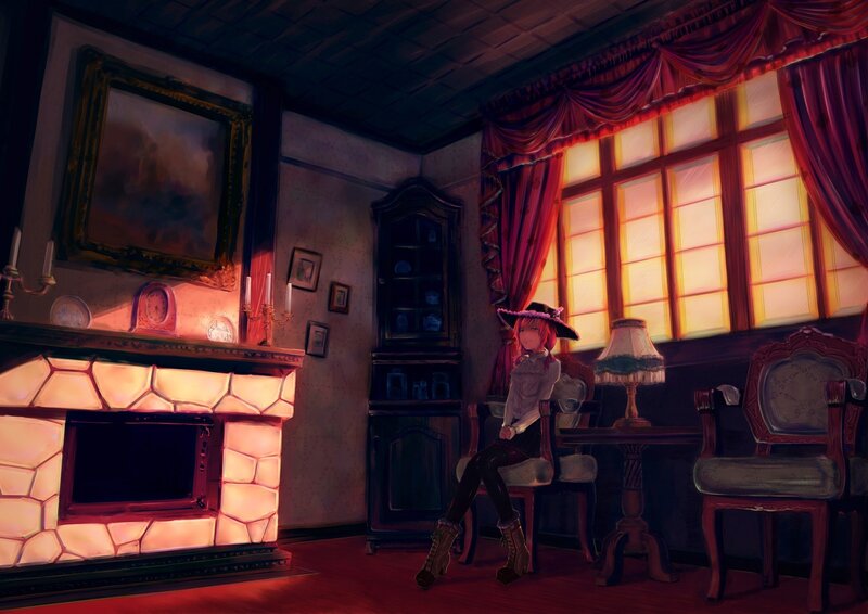Anime girl in a cozy room