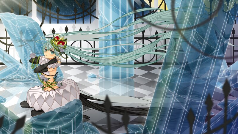 anime girl in a crystal room