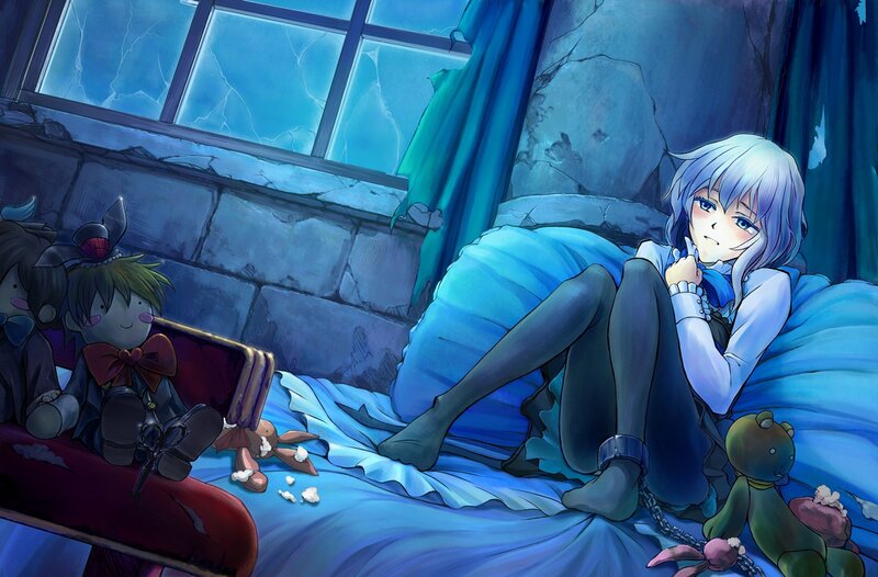 Anime girl in a damaged room