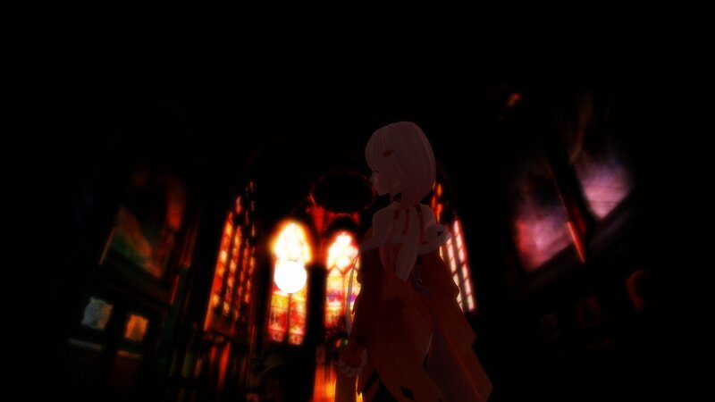 anime girl in a dark cathedral